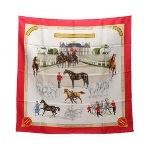 HERMES Authentic Red Silk Scarf